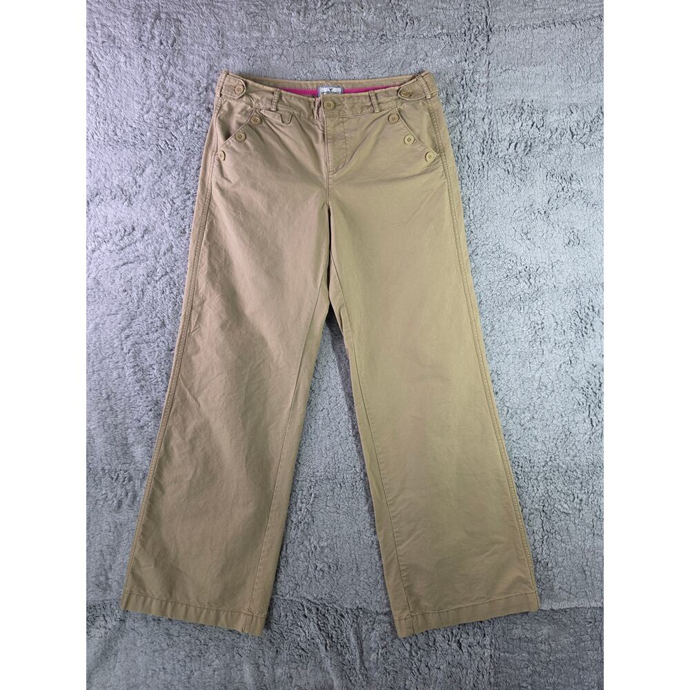 American Eagle Pants Size 12 Khaki Wide Leg Button Detail Preppy Y2K 90s Sailor - Picture 2 of 12